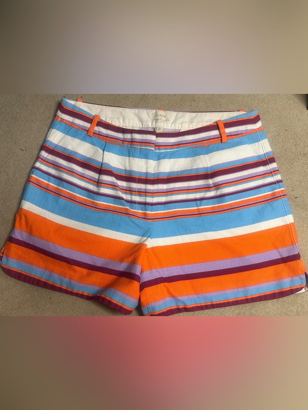 J. Crew Bright Orange, Sky Blue & Purple Striped Cotton Shorts NWOT